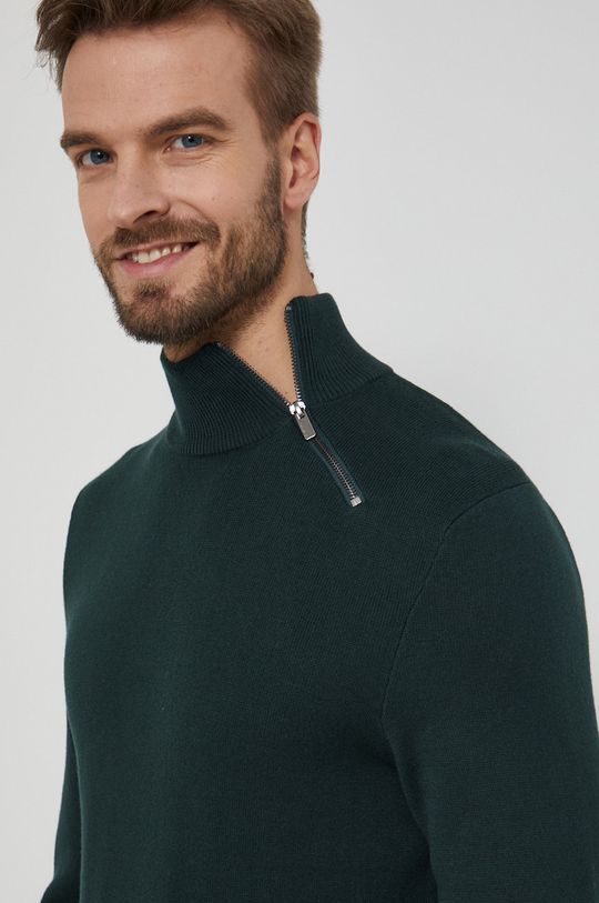 ciemny zielony Sweter bawełniany z półgolfem męski zielony