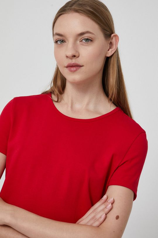 czerwony T-shirt damski z bawełny organicznej czerwony