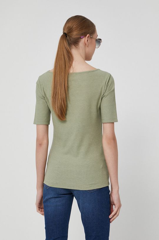T-shirt damski w prążki zielony 5 % Elastan, 95 % Wiskoza