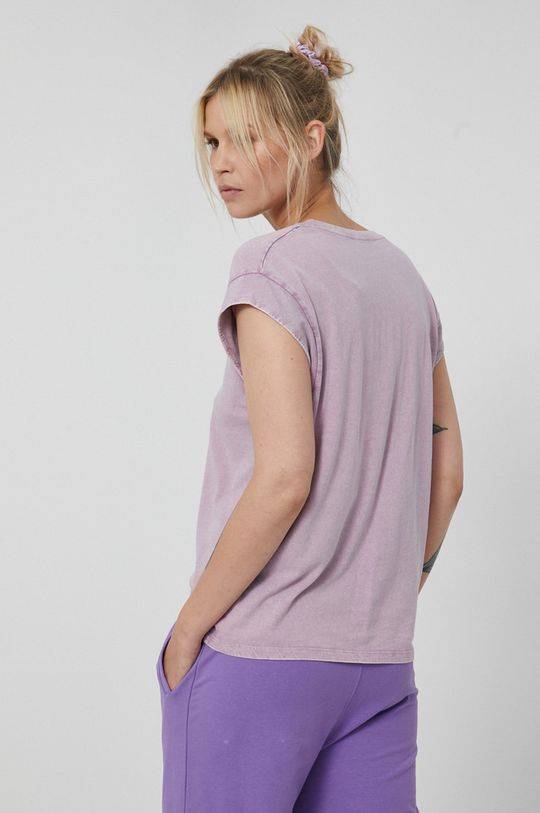 Bawełniany t-shirt damski z dekoltem V fioletowy 100 % Bawełna