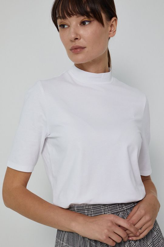 biały T-shirt damski z golfem z bawełny organicznej biały Damski
