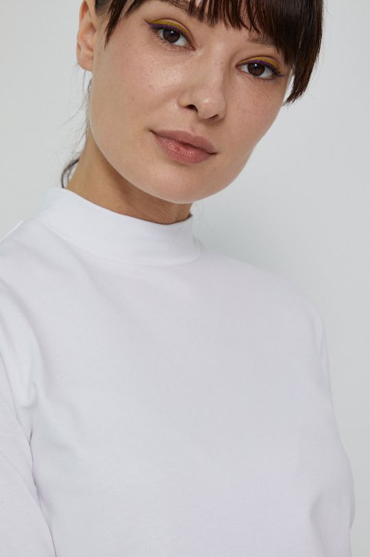 biały T-shirt damski z golfem z bawełny organicznej biały