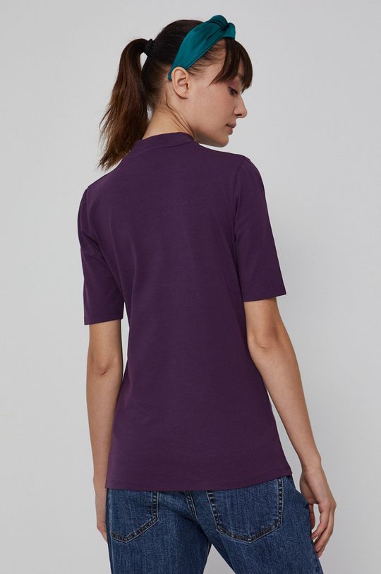 T-shirt damski z golfem z bawełny organicznej fioletowy 5 % Elastan, 95 % Bawełna organiczna