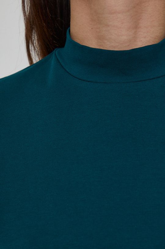 ciemny turkusowy T-shirt damski z golfem z bawełny organicznej turkusowy