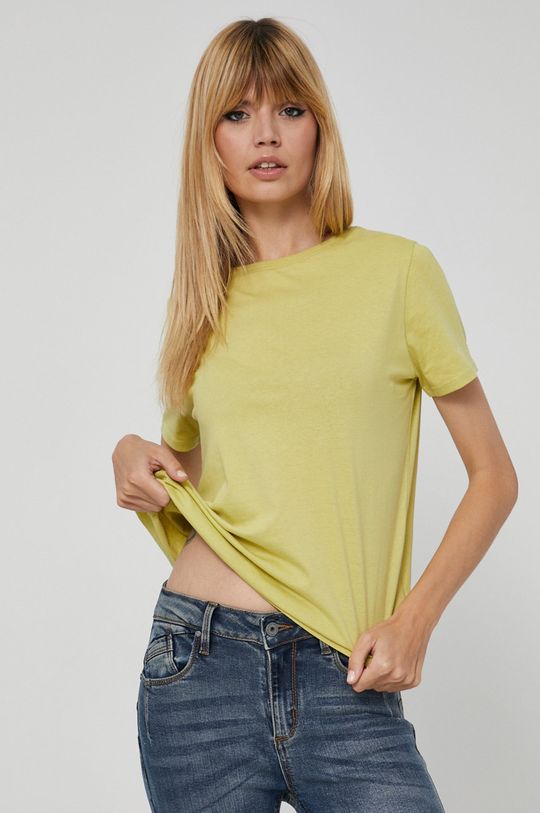 jasny oliwkowy T-shirt z bawełny organicznej damski zielony Damski
