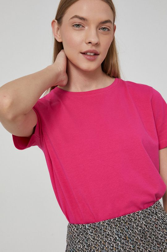 fuksja T-shirt damski gładki różowy