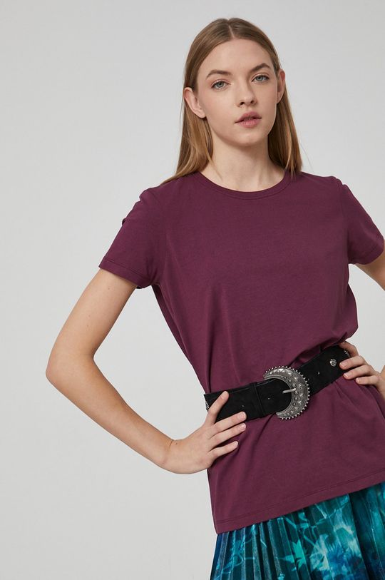 ciemny fioletowy T-shirt damski gładki fioletowy Damski