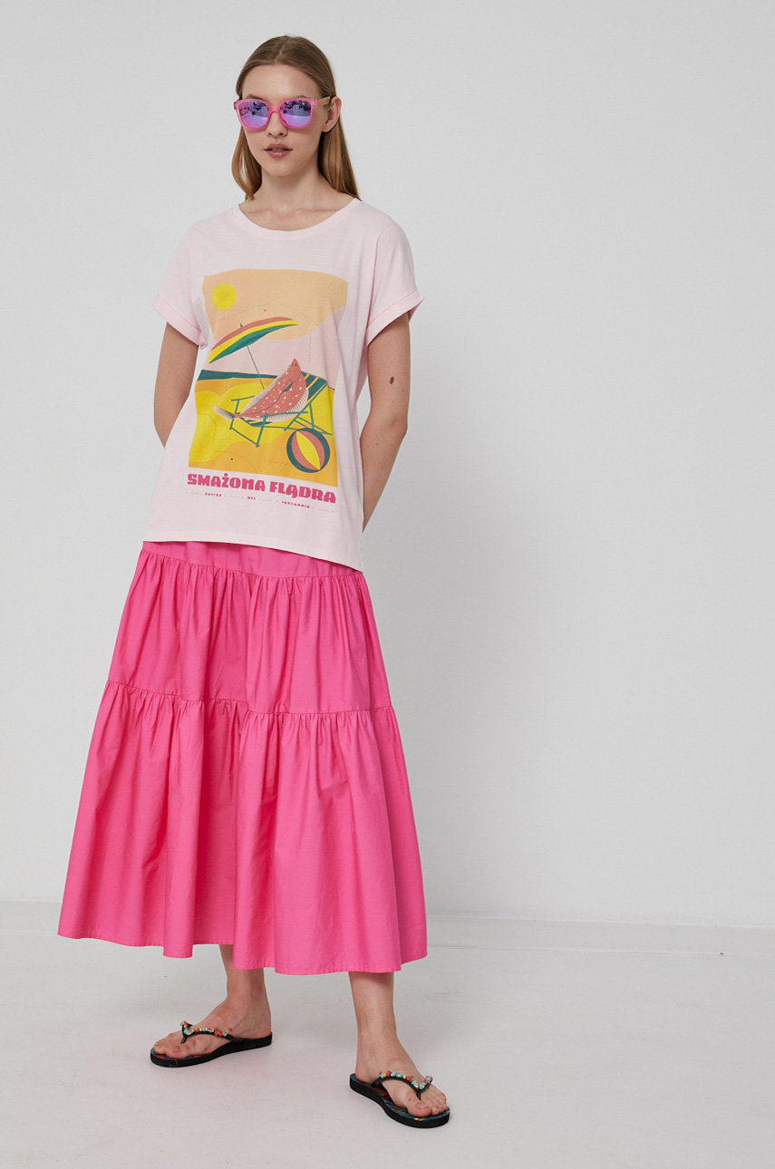 T-shirt bawełniany damski by Ewelina Gąska, Summer Posters różowy Damski