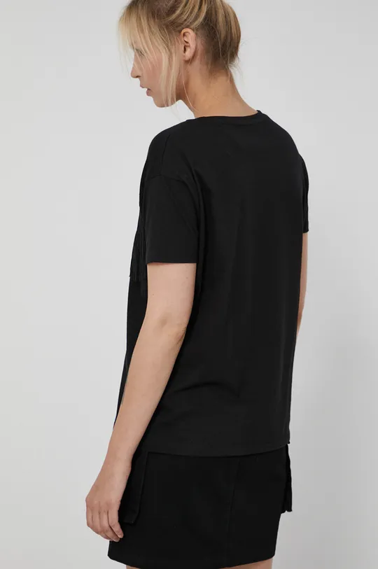T-shirt damski z frędzlami czarny 100 % Bawełna
