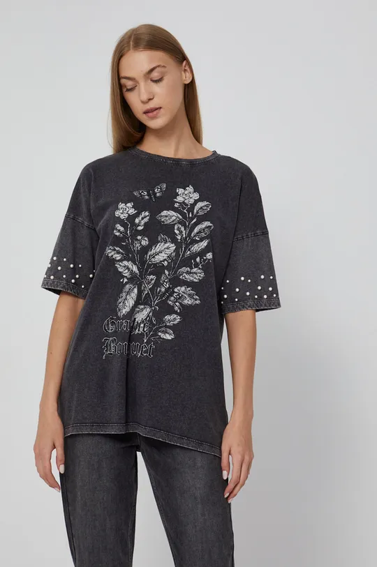 szary T-shirt bawełniany Graphic Bouquet szary