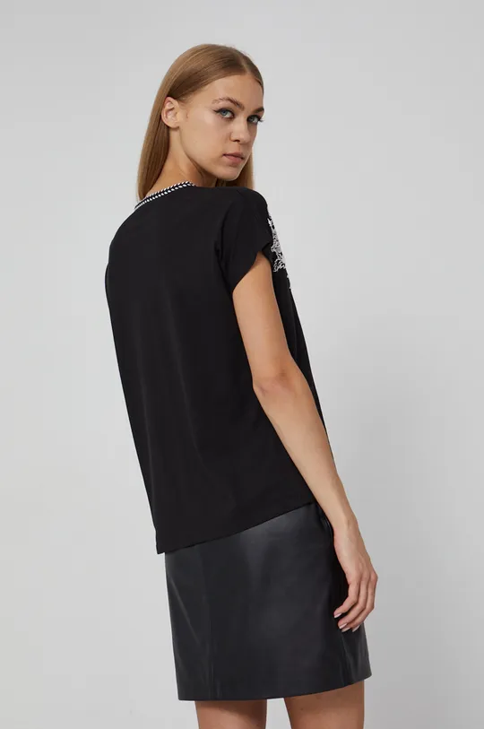 T-shirt bawełniany z nadrukiem damski czarny 100 % Bawełna