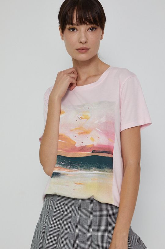 pastelowy różowy T-shirt damski z bawełny organicznej by Joanna Osińska, Grafika Polska różowy