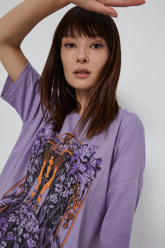 fioletowy T-shirt damski z bawełny organicznej fioletowy