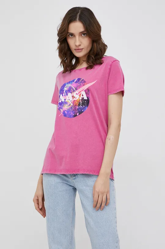 T-shirt bawełniany damski z nadrukiem Nasa różowy 100 % Bawełna