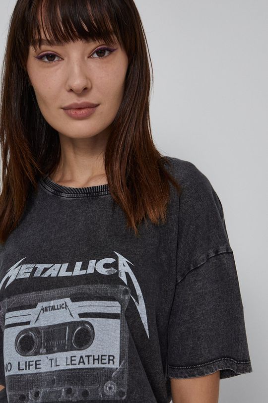 T-shirt bawełniany damski z nadrukiem Metallica czarny Damski
