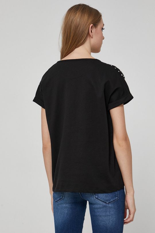 T-shirt bawełniany z aplikacją damski czarny 100 % Bawełna