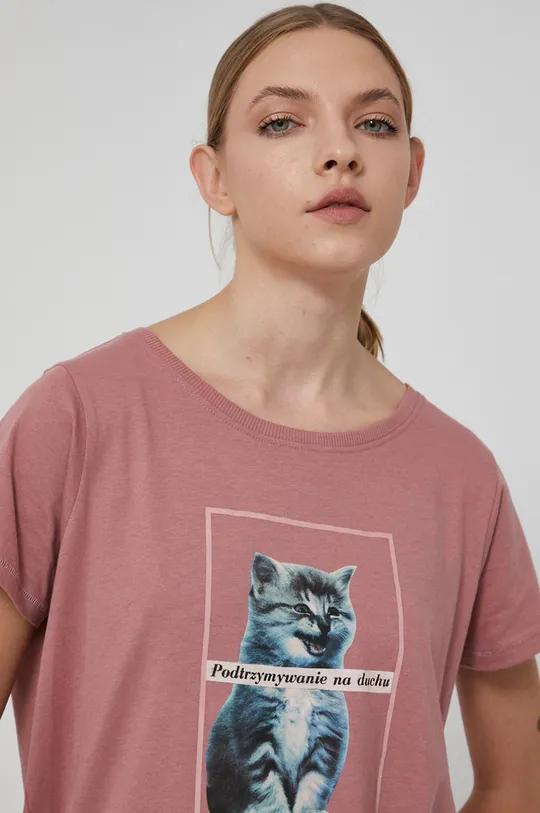 T-shirt bawełniany damski różowy z kolekcji Możliwości - Fundacja Wisławy Szymborskiej Damski