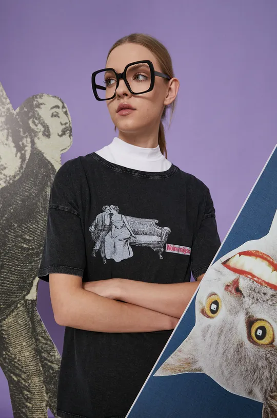 szary T-shirt bawełniany damski szary z kolekcji Możliwości - Fundacja Wisławy Szymborskiej Damski