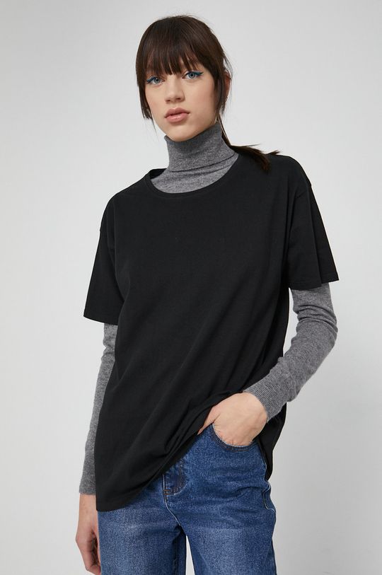 T-shirt bawełniany damski z nadrukiem czarny <p>100 % Bawełna</p>