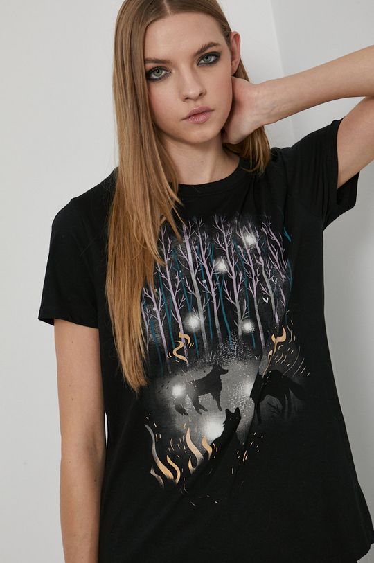 czarny T-shirt damski bawełniany by Natalia Szwed czarny