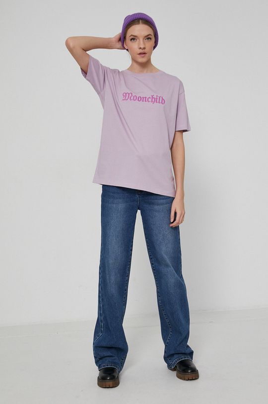 T-shirt bawełniany damski z nadrukiem różowy 100 % Bawełna