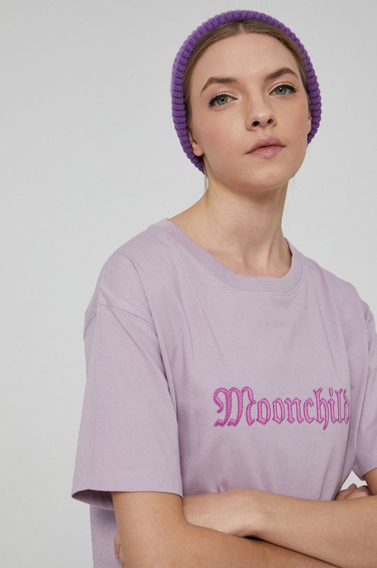 T-shirt bawełniany damski z nadrukiem różowy Damski