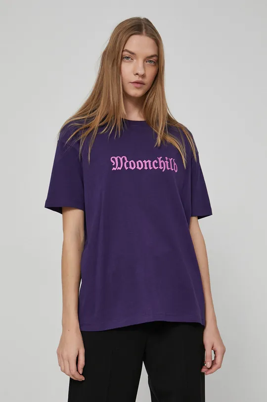 T-shirt bawełniany damski z nadrukiem fioletowy 100 % Bawełna