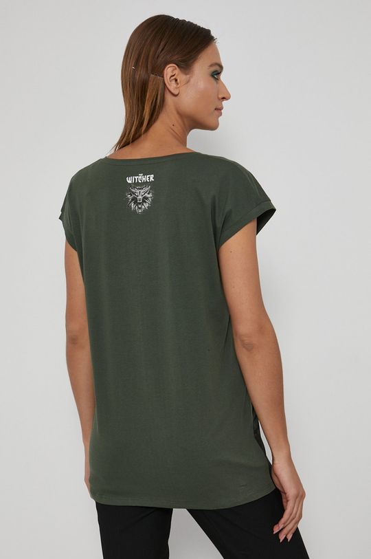 T-shirt bawełniany damski z kolekcji The Witcher zielony <p>100 % Bawełna</p>