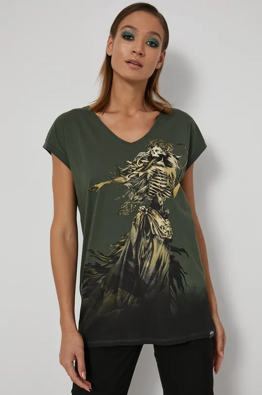 zielony T-shirt bawełniany damski z kolekcji The Witcher zielony
