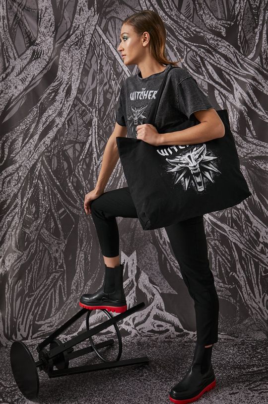 T-shirt bawełniany damski z kolekcji The Witcher czarny czarny