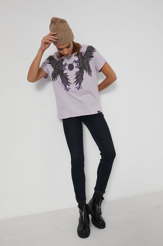 T-shirt bawełniany damski z kolekcji The Witcher fioletowy lawendowy
