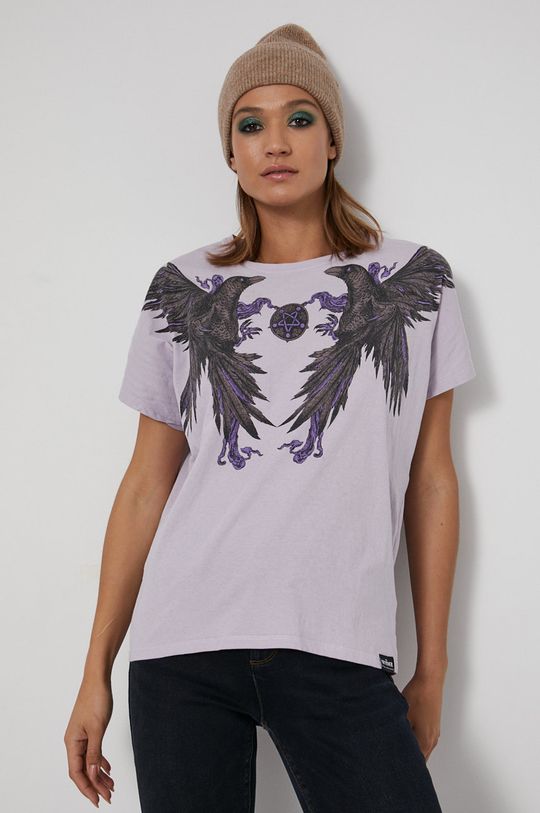 T-shirt bawełniany damski z kolekcji The Witcher fioletowy 100 % Bawełna