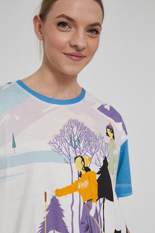 multicolor T-shirt bawełniany z motywem zimowym