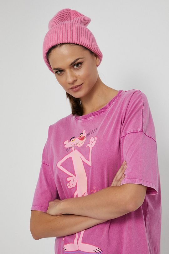 różowy T-shirt damski bawełniany z Różową Panterą różowy