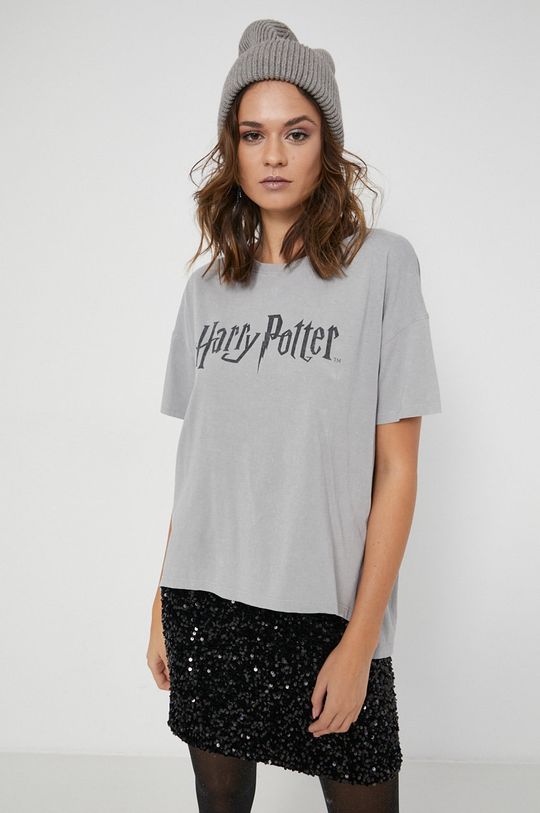 T-shirt bawełniany damski z kolekcji Harrego Pottera szary jasny szary