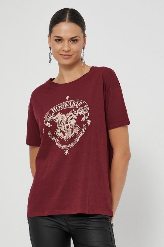 T-shirt bawełniany z kolekcji Harrego Pottera bordowy kasztanowy