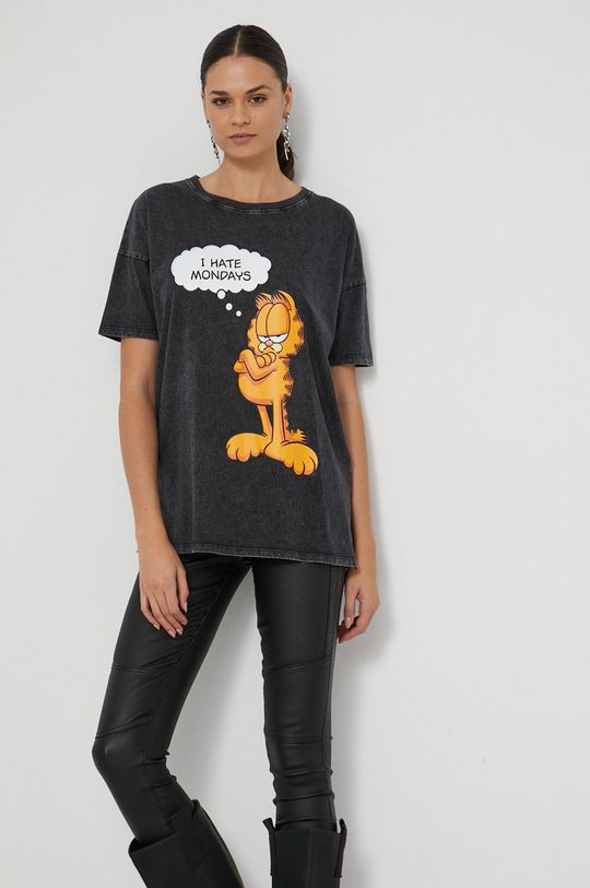 szary T-shirt bawełniany damski Garfield szary Damski
