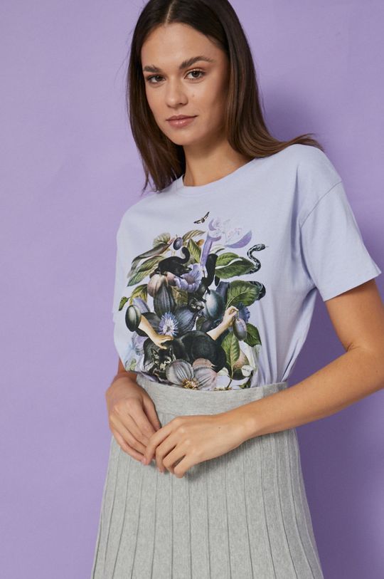 lawendowy T-shirt bawełniany z kolekcji Design by Śliwka Nałęczowska damski fioletowy Damski