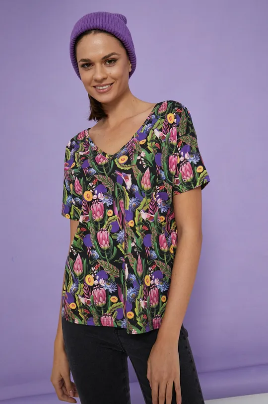 multicolor T-shirt bawełniany damski z kolekcji Design by Śliwka Nałęczowska