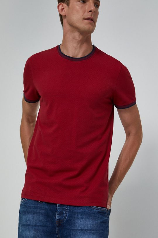 czerwony T-shirt męski slim w drobny wzór czerwony