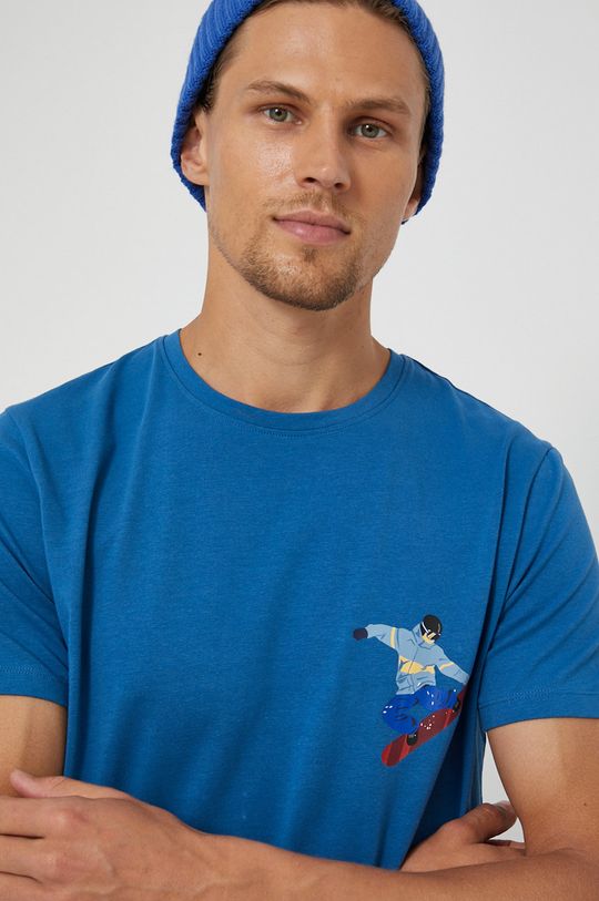 niebieski T-shirt męski z nadrukiem niebieski