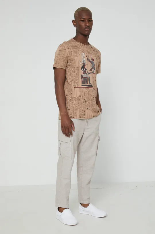 T-shirt męski z bawełny organicznej beżowy beżowy