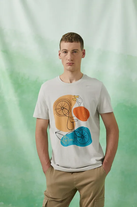 szary T-shirt męski z bawełny organicznej by Kinga Czaplicka Grafika Polska szary Męski