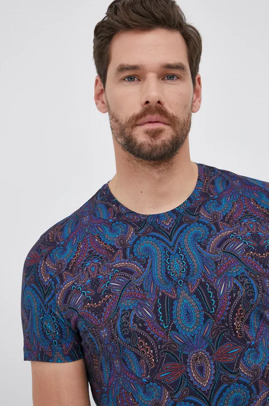 turkusowy T-shirt bawełniany wzorzysty męski turkusowy