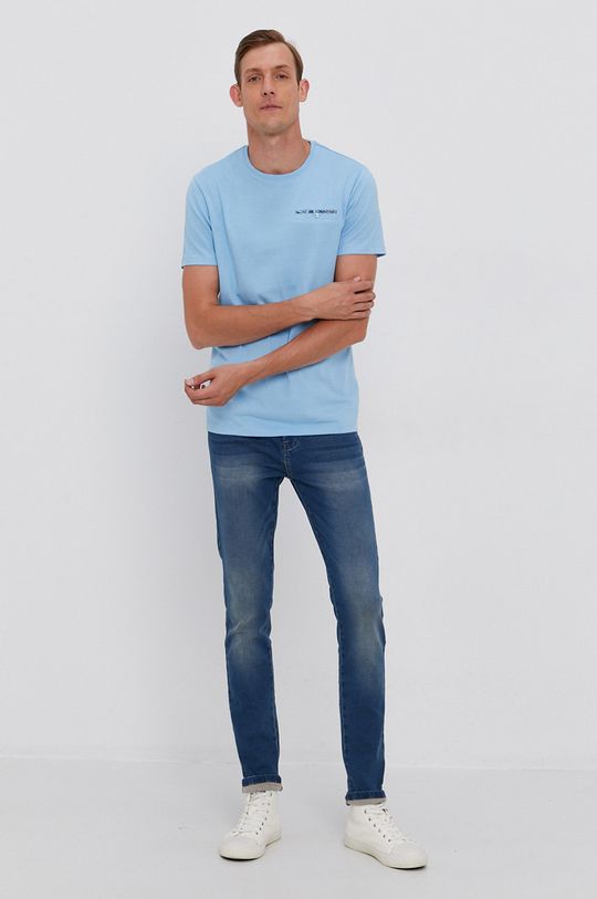 T-shirt męski z bawełny organicznej niebieski blady niebieski