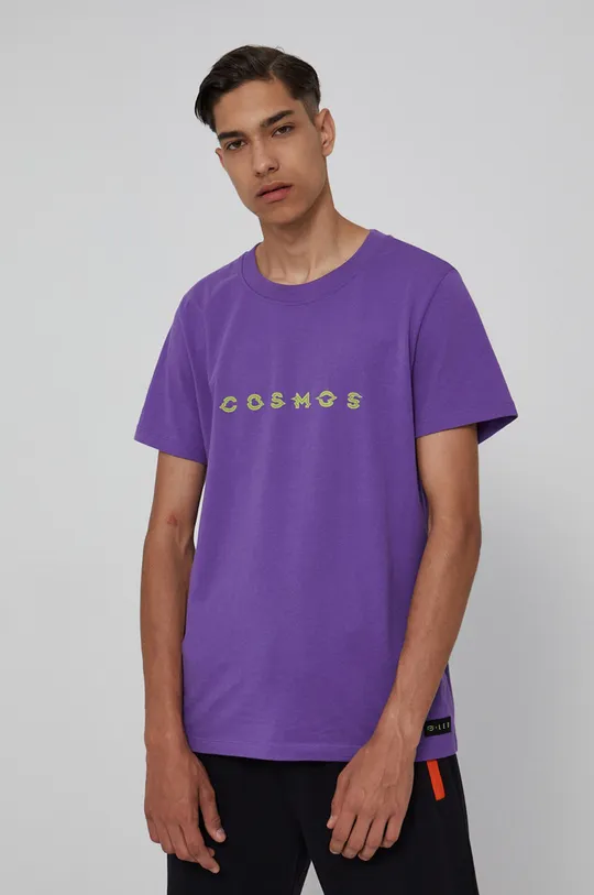 T-shirt bawełniany z nadrukiem unisex fioletowy <p>100 % Bawełna</p>