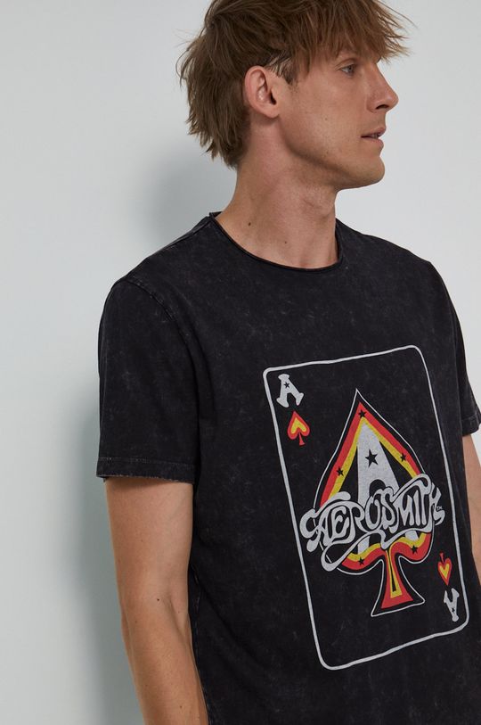 T-shirt bawełniany męski z nadrukiem Aerosmith szary Męski