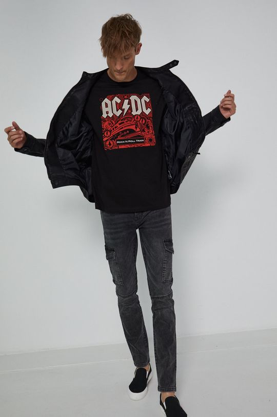 T-shirt bawełniany męski z nadrukiem AC/DC czarny 100 % Bawełna