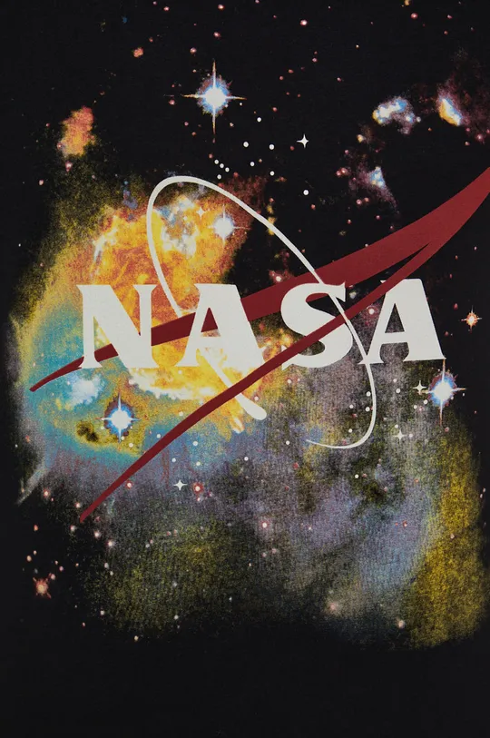 T-shirt bawełniany męski z nadrukiem Nasa czarny