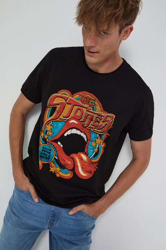 T-shirt bawełniany męski z nadrukiem The Rolling Stones czarny czarny
